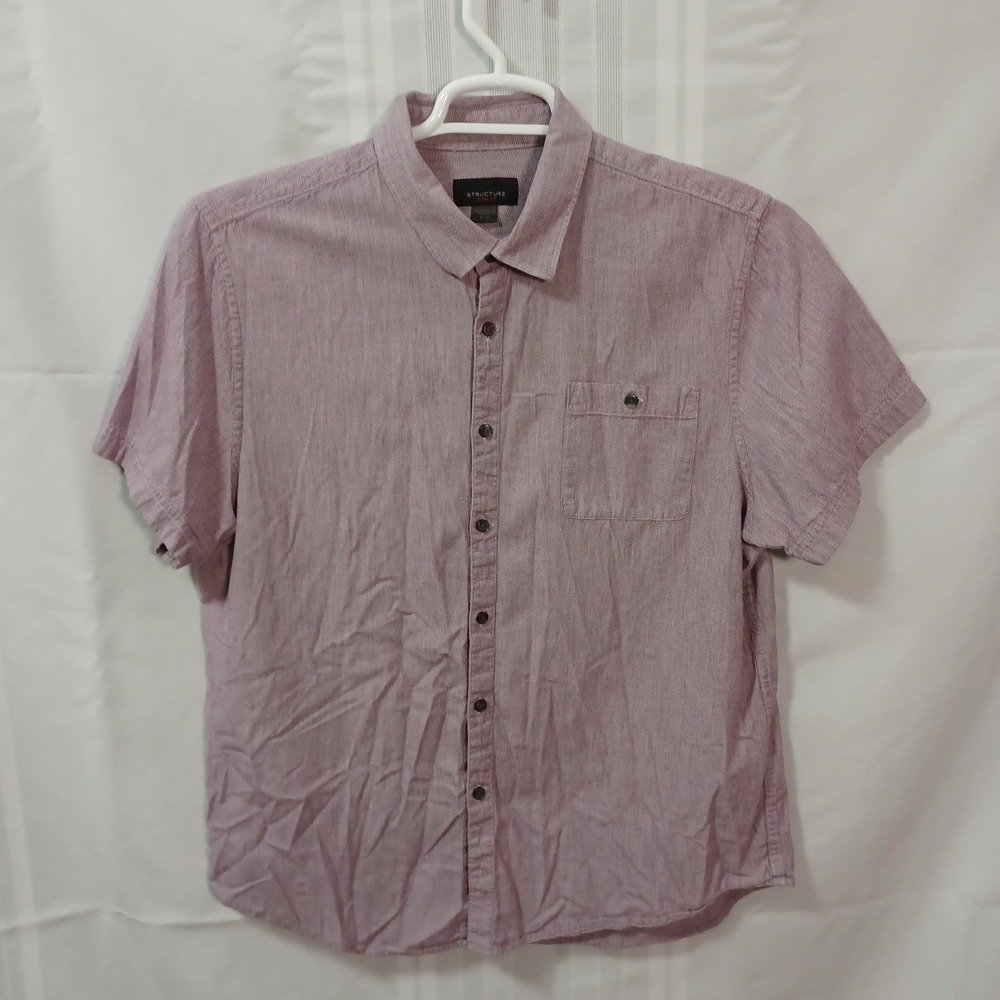 Structure Button Down Shirt Mens XL Mauve Slim Fit Short Sleeve Cotton Textured